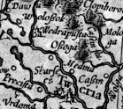 Фрагмент карты Меркатора 1594 г. с изображением Выдропужска и Волочка